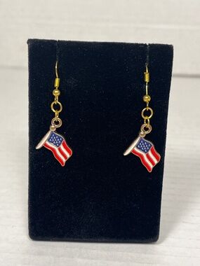 Gold Red White and Blue American Flag Dangle Earrings
